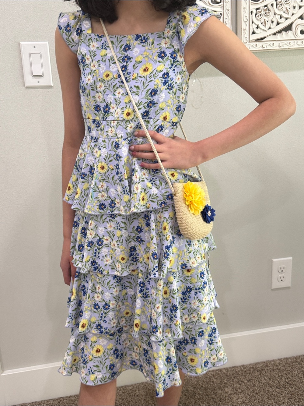 Speechless Blue & Yellow Floral Tiered Sundress with matching purse